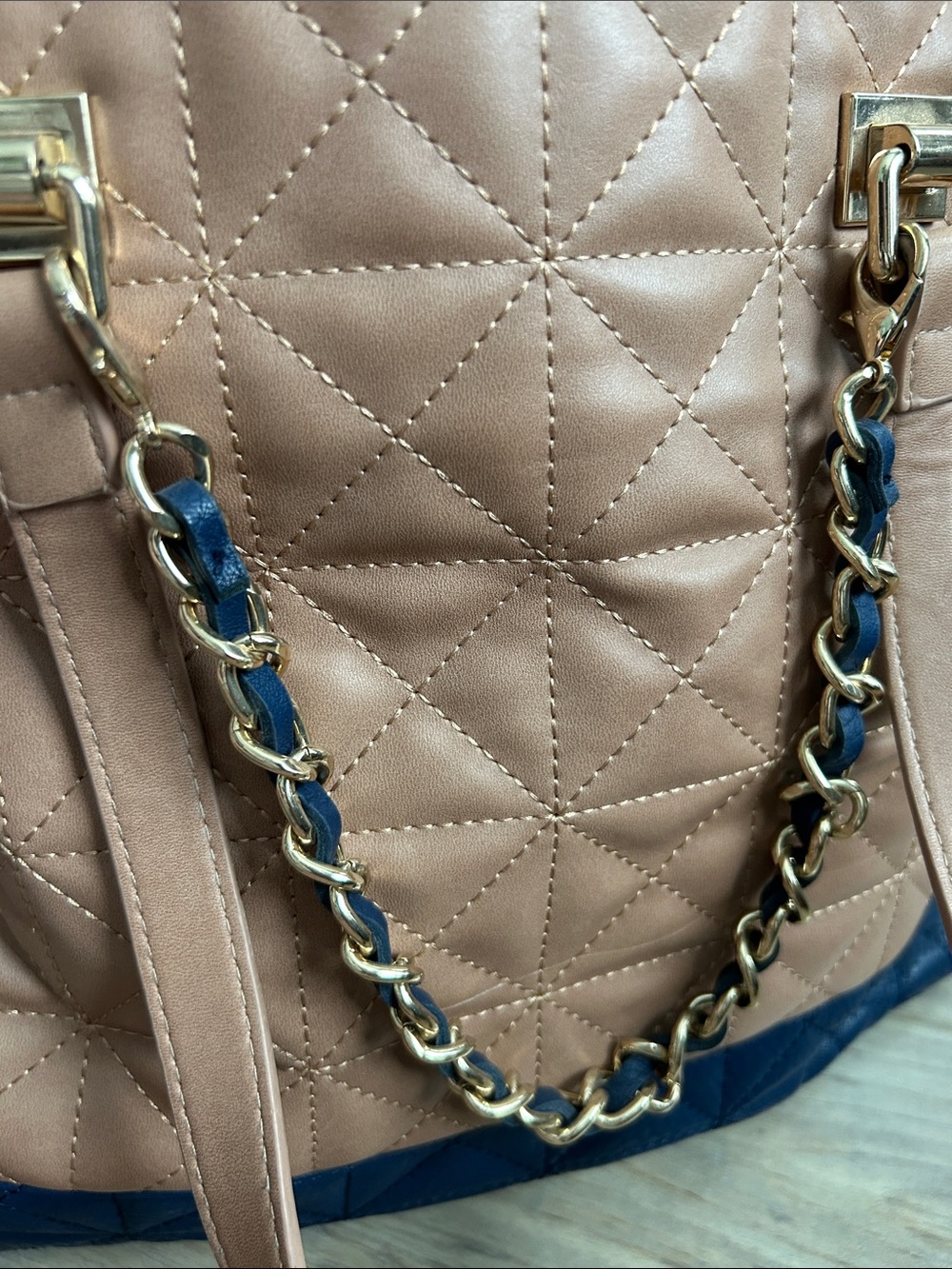Charming Charlie Quilted Two-Tone Shoulder Bag in Tan and Navy - Picture 4 of 4